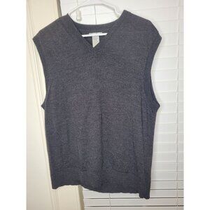 Mens Gap Italian Merino Wool V-Neck Sleeveless Sweater Vest Charcoal Gray L